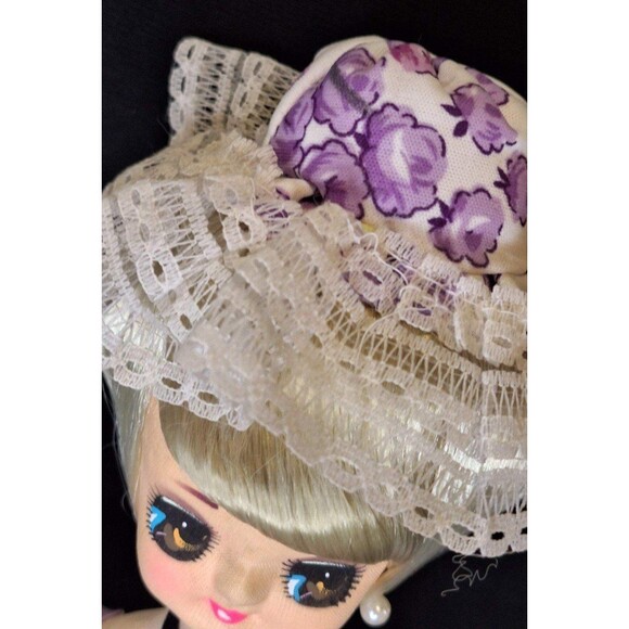 Vintage Doll Big Eyes Blue Southern Bell Dress Purple Lavender Needs TLC MCM - Picture 5 of 7